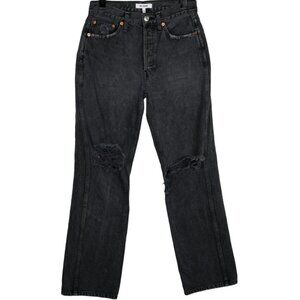 Re/Done Women's 28 Black Mid Rise Straight Leg Distressed Jeans Casual Denim